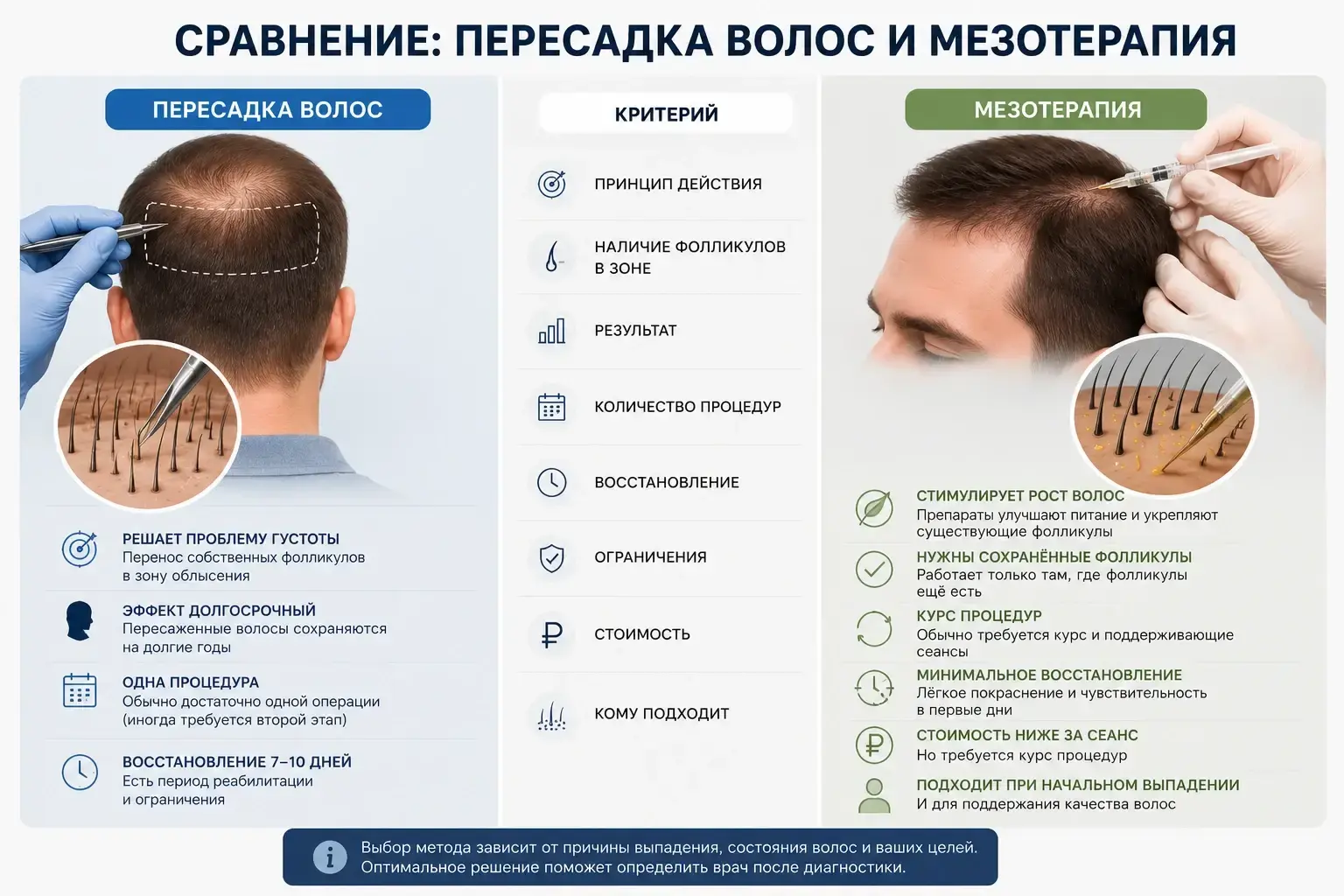 сравнение пересадки волос и мезотерапии