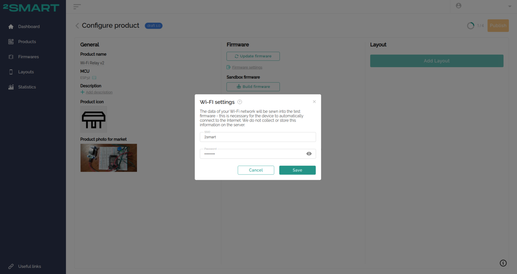 Screen for adding Wi-Fi network settings