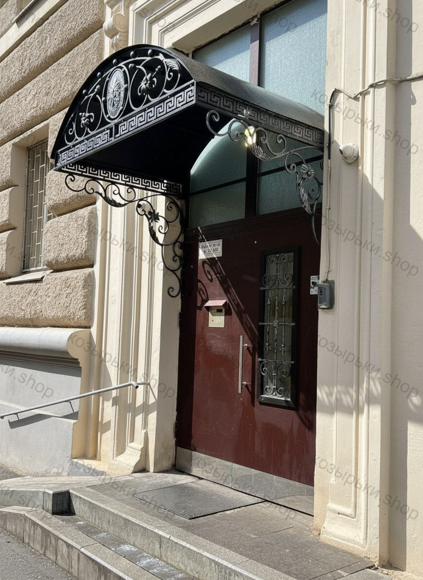 Красивый кованый козырёк над входом в подъезд