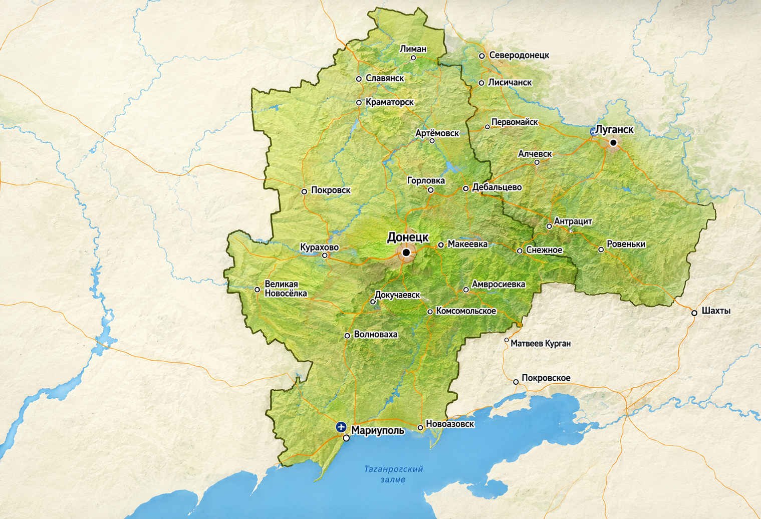 Карта зоны доставки топлива по ДНР