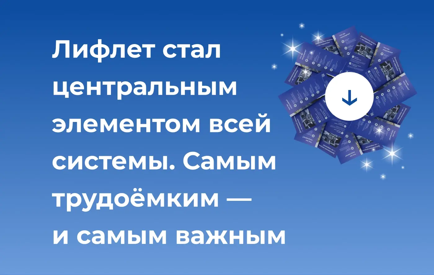 Лифлет в работе на стенде: посетители читают у стойки, менеджеры опираются на него в разговоре с партнерами
