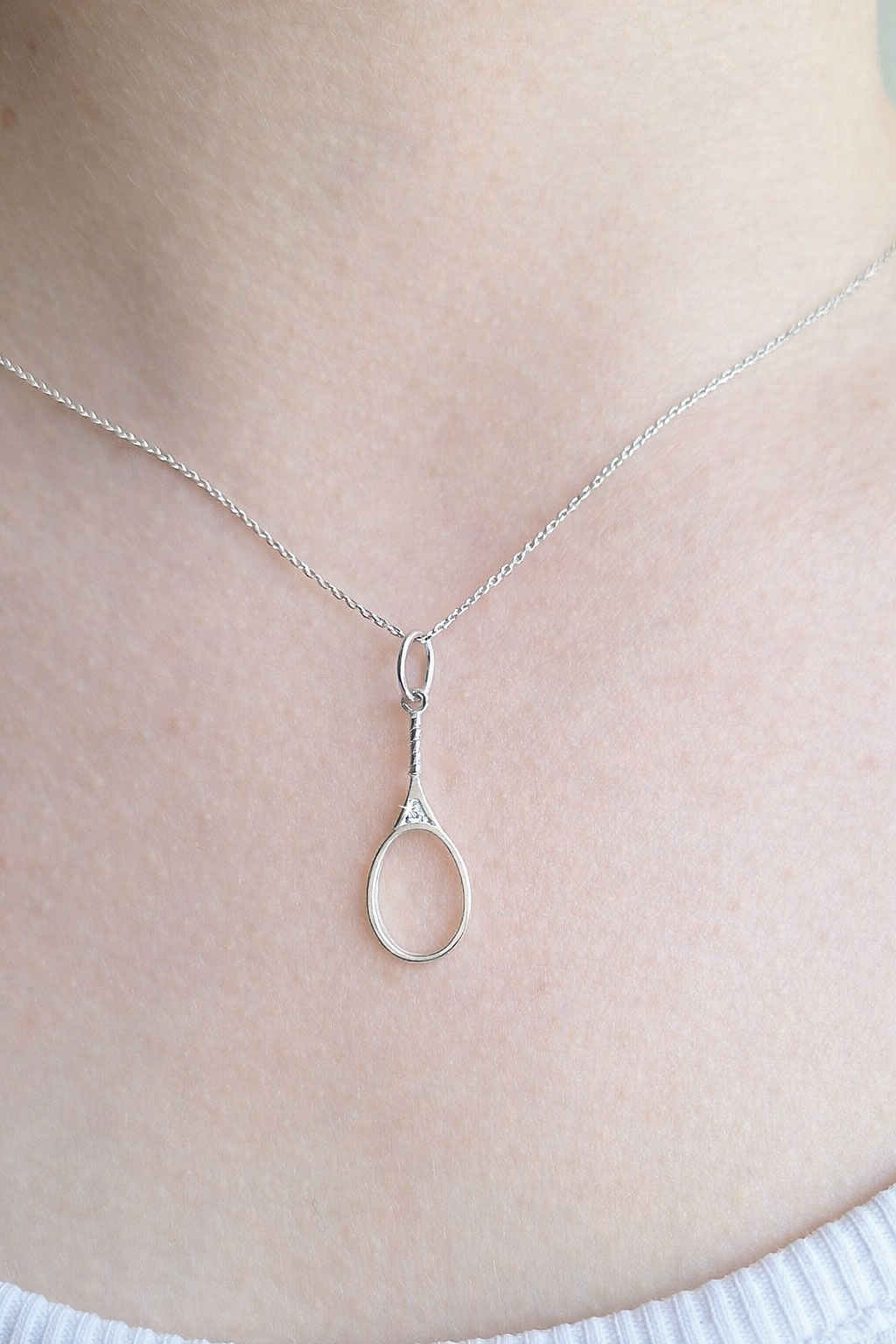 серебряная подвеска теннисная ракетка, унисекс, родированная