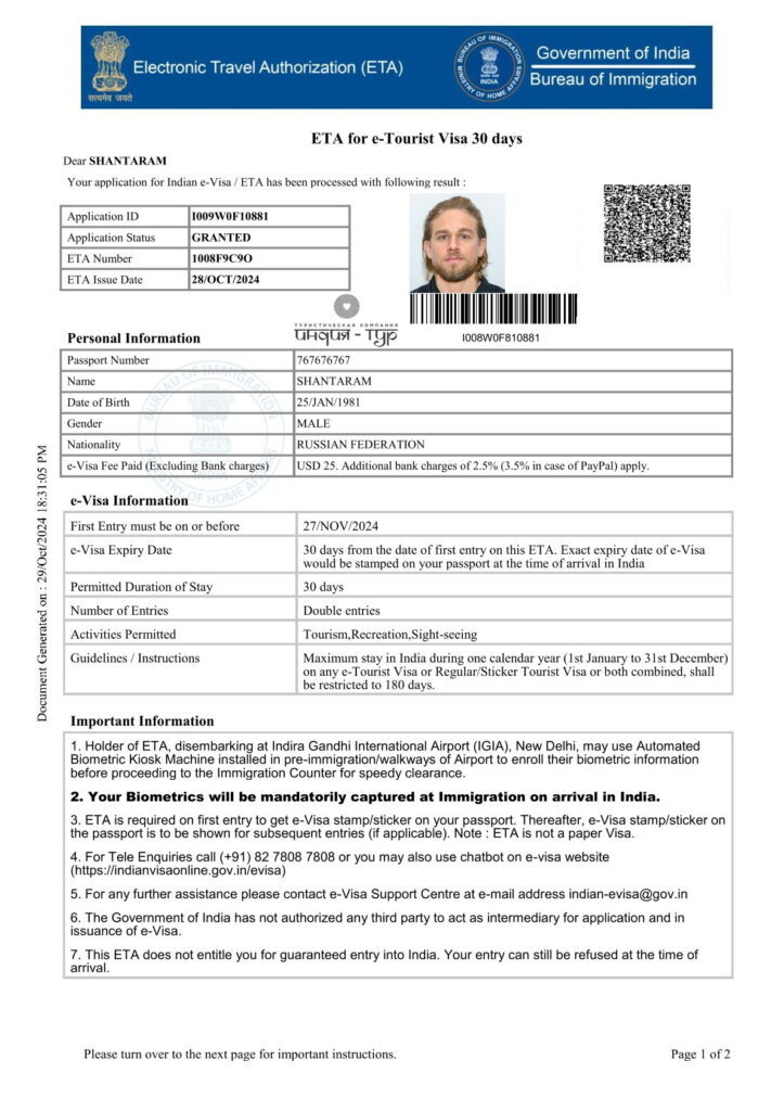 Заявка на получение E-Visa