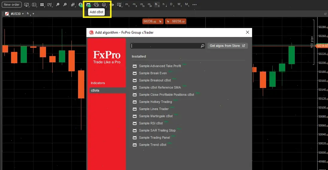 ctrader add bot FxPro