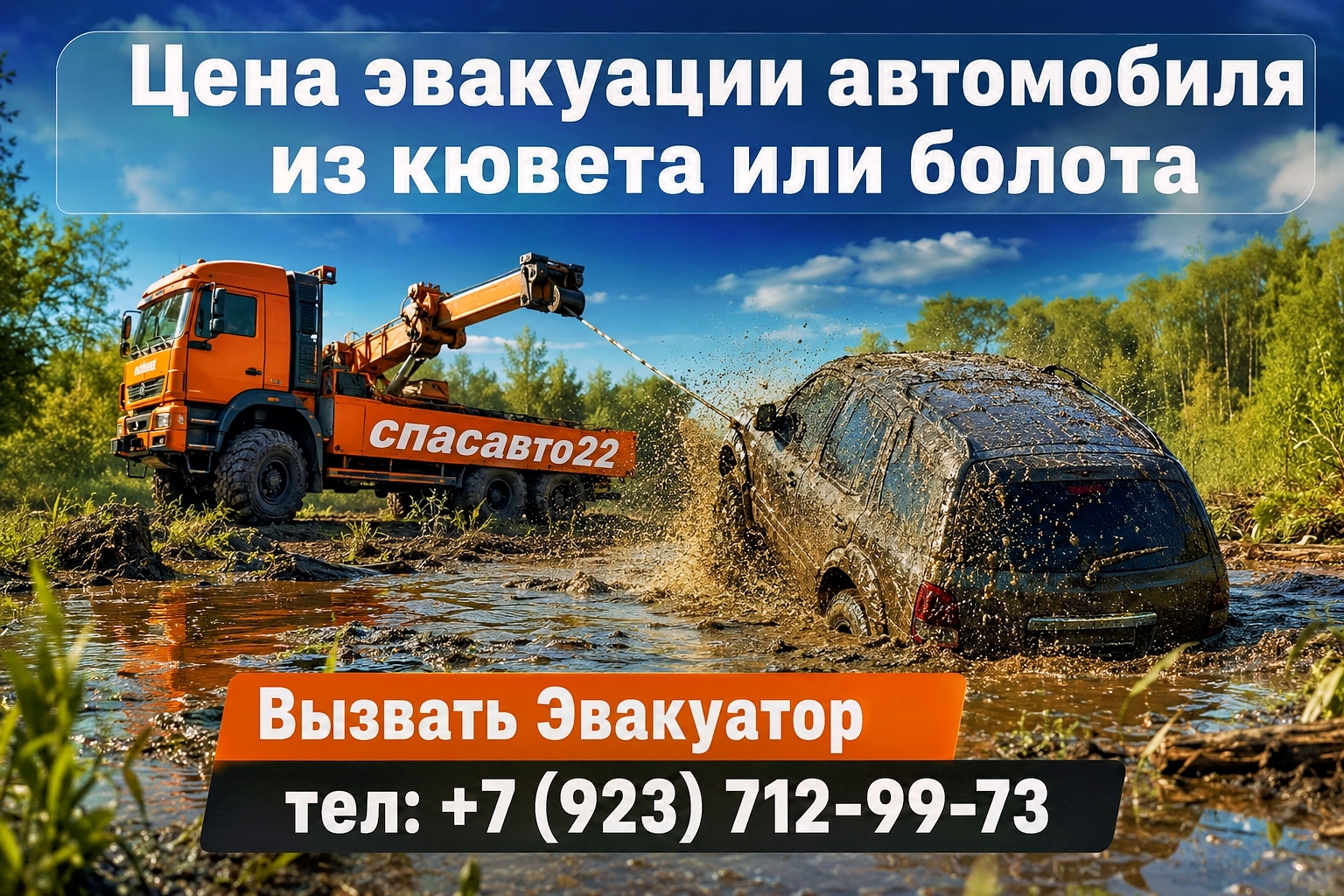 Цена эвакуации автомобиля из кювета или болота