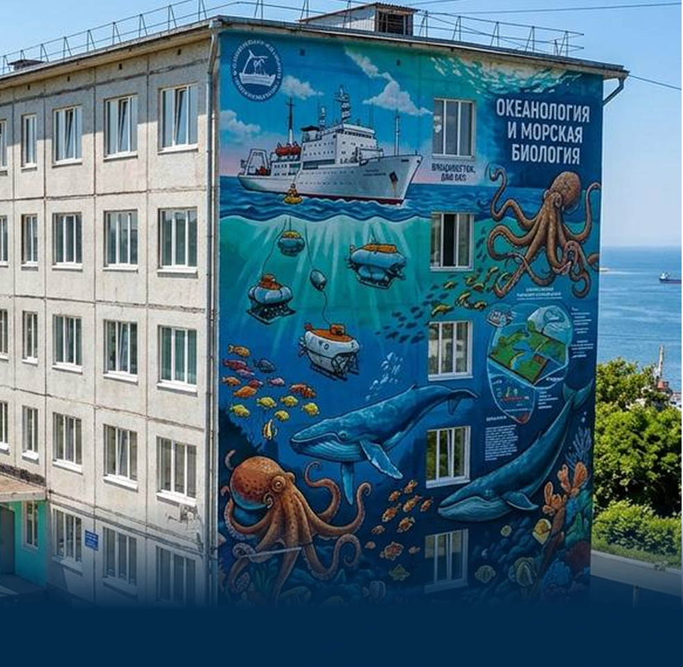 Граффити изображение Юрия Гагарина в честь памяти героя и космических подвигов на фасаде дома в Ялте