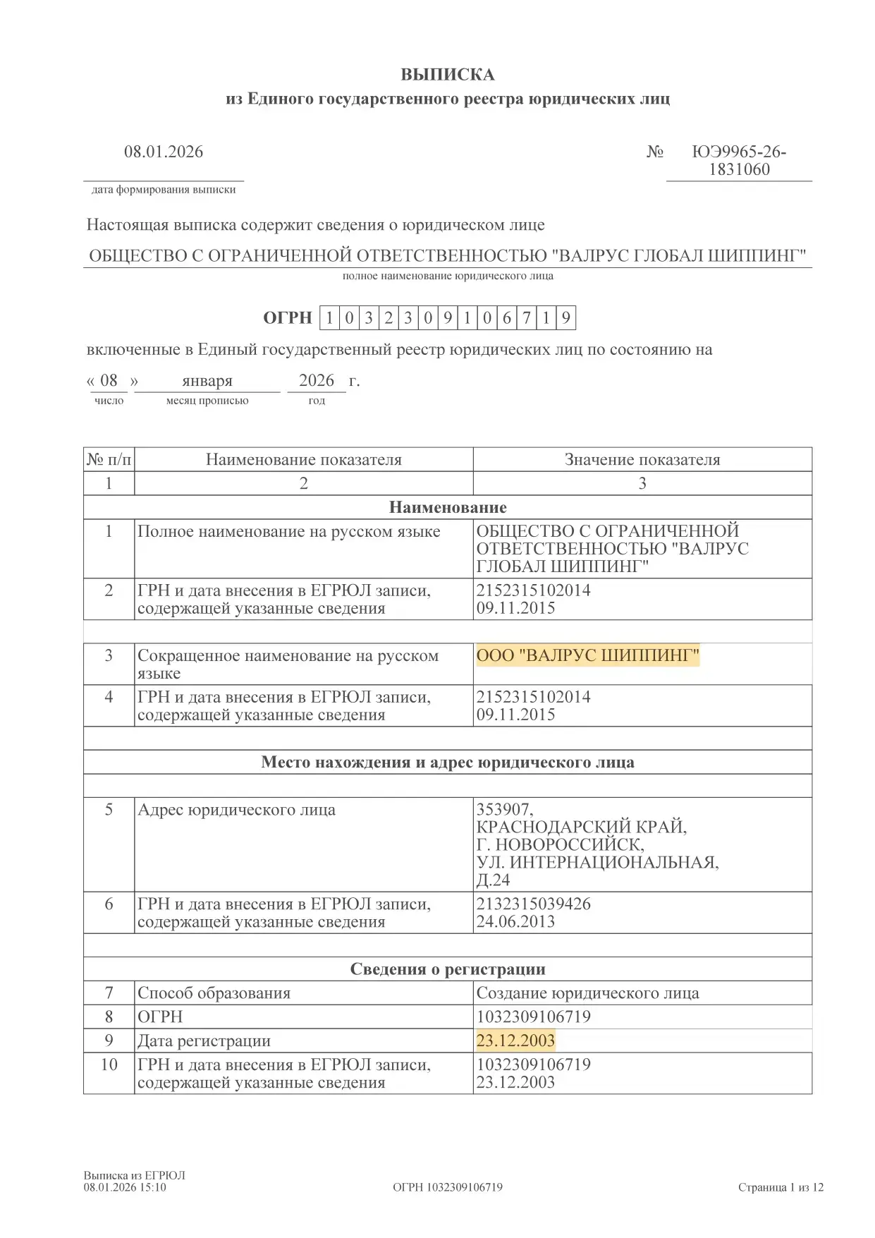extract from the Unified State Register of Legal Entities