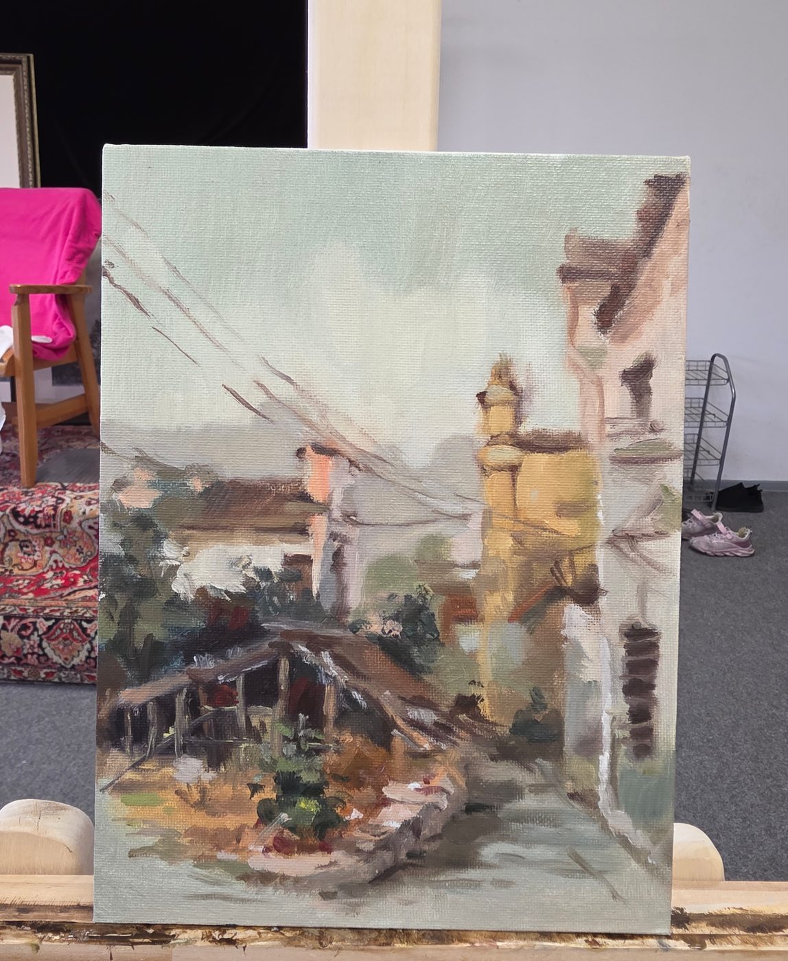 Городской пейзаж маслом на мольберте в мастерской ABC Art School в Подольске