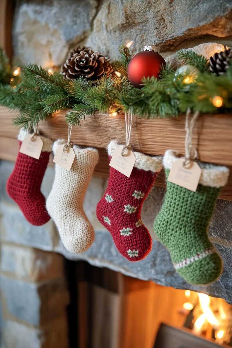 шерстяная гирлянда с крошечными рождественскими носочками, в которых спрятаны маленькие сюрпризы 1