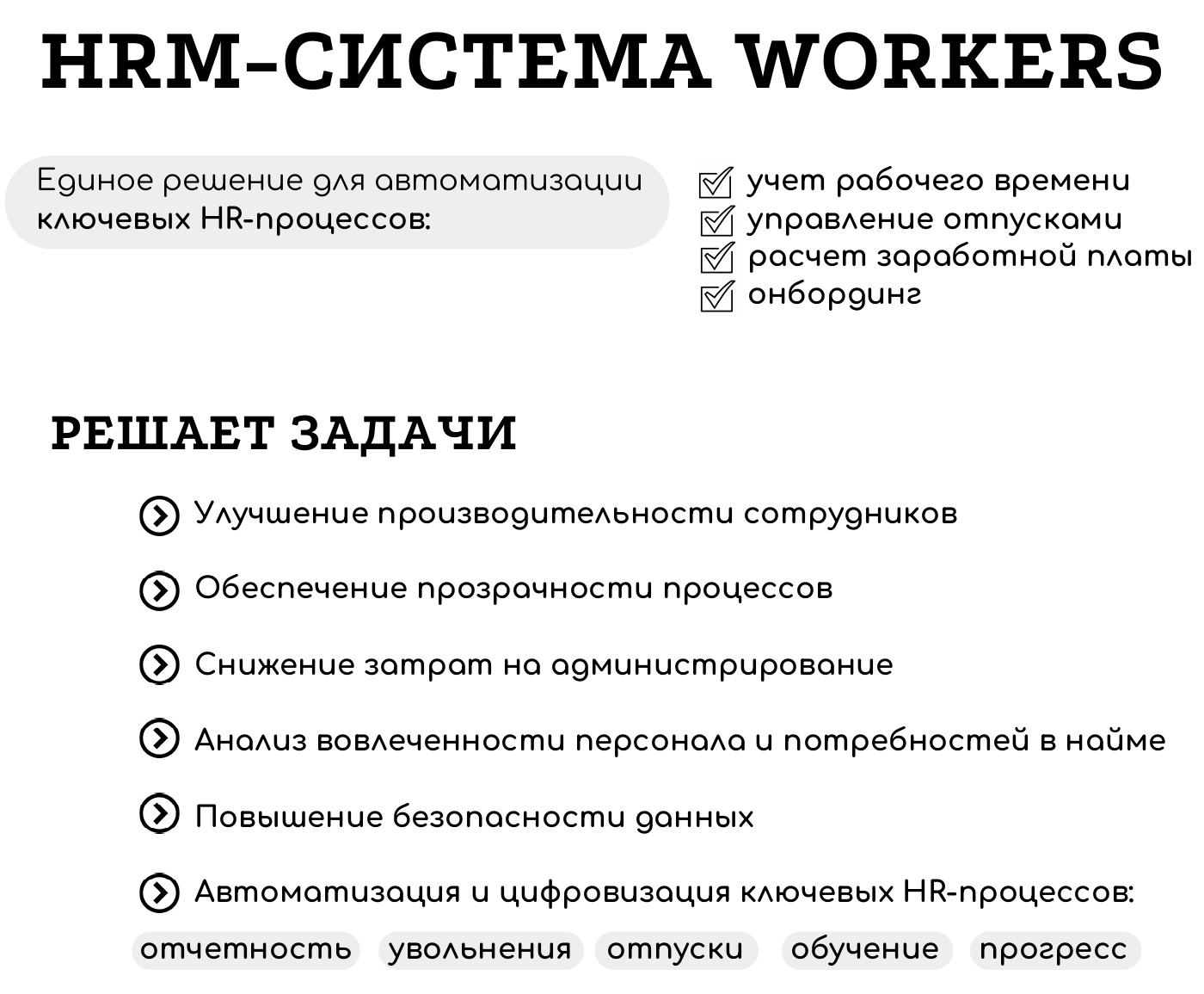 Фрагмент буклета Workers: назначение системы, HR-процессы и задачи бизнеса