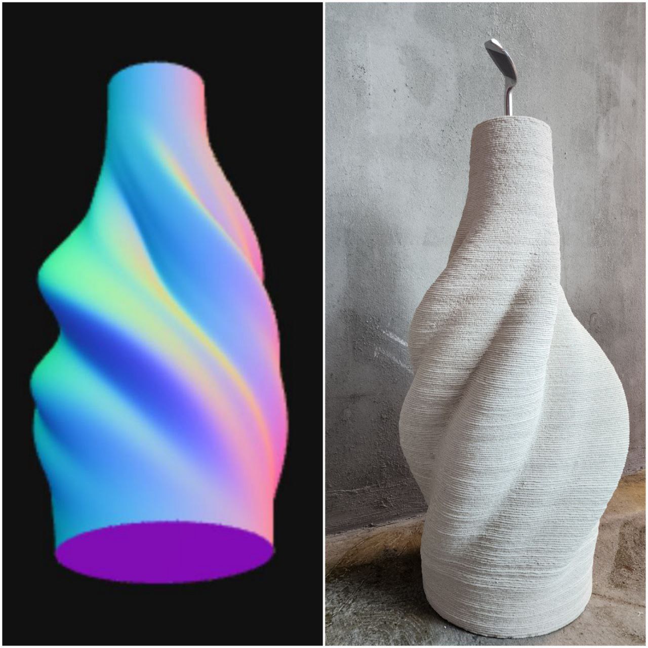 3д бетон, 3д печать бетоном, ваза из бетона, дизайнерская ваза, лерто, 3д принтер