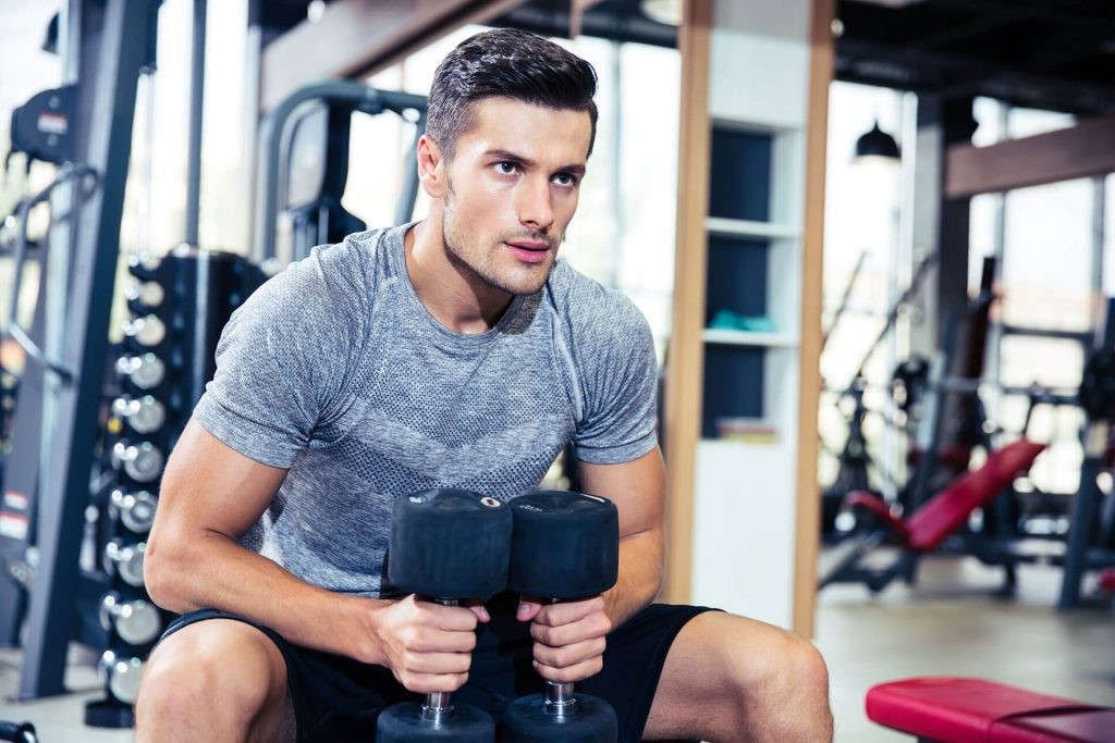 Handsome lingerie gym solo
