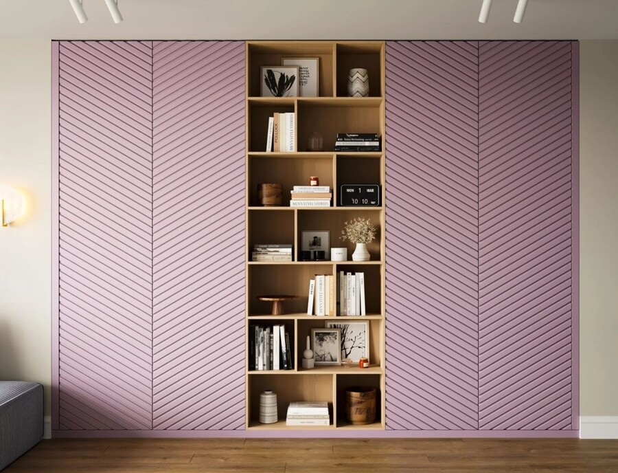 Розовый матовый фасад с премиальной фрезеровкой