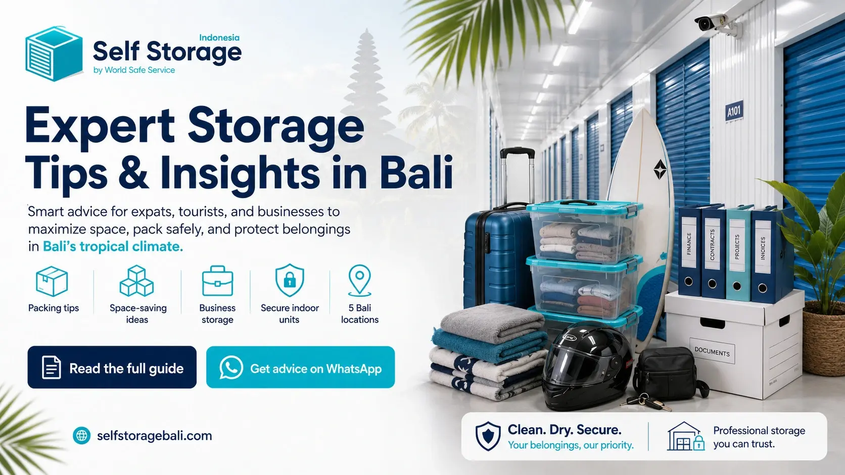 An expert visual guide offering essential packing tips space-saving ideas and business storage solutions for self storage in Bali. Discover how to protect your luggage surfboards motorcycles and commercial inventory from tropical humidity in secure climat