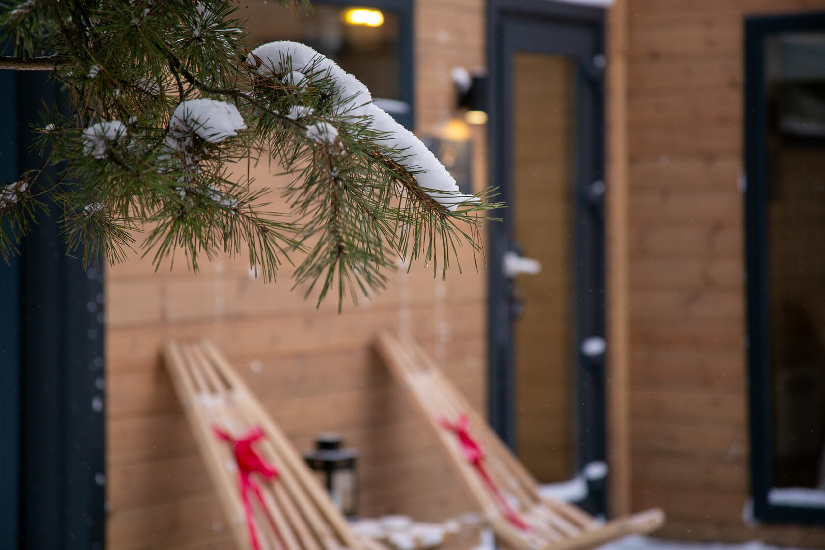 Домик с панорамным окном в лесу 