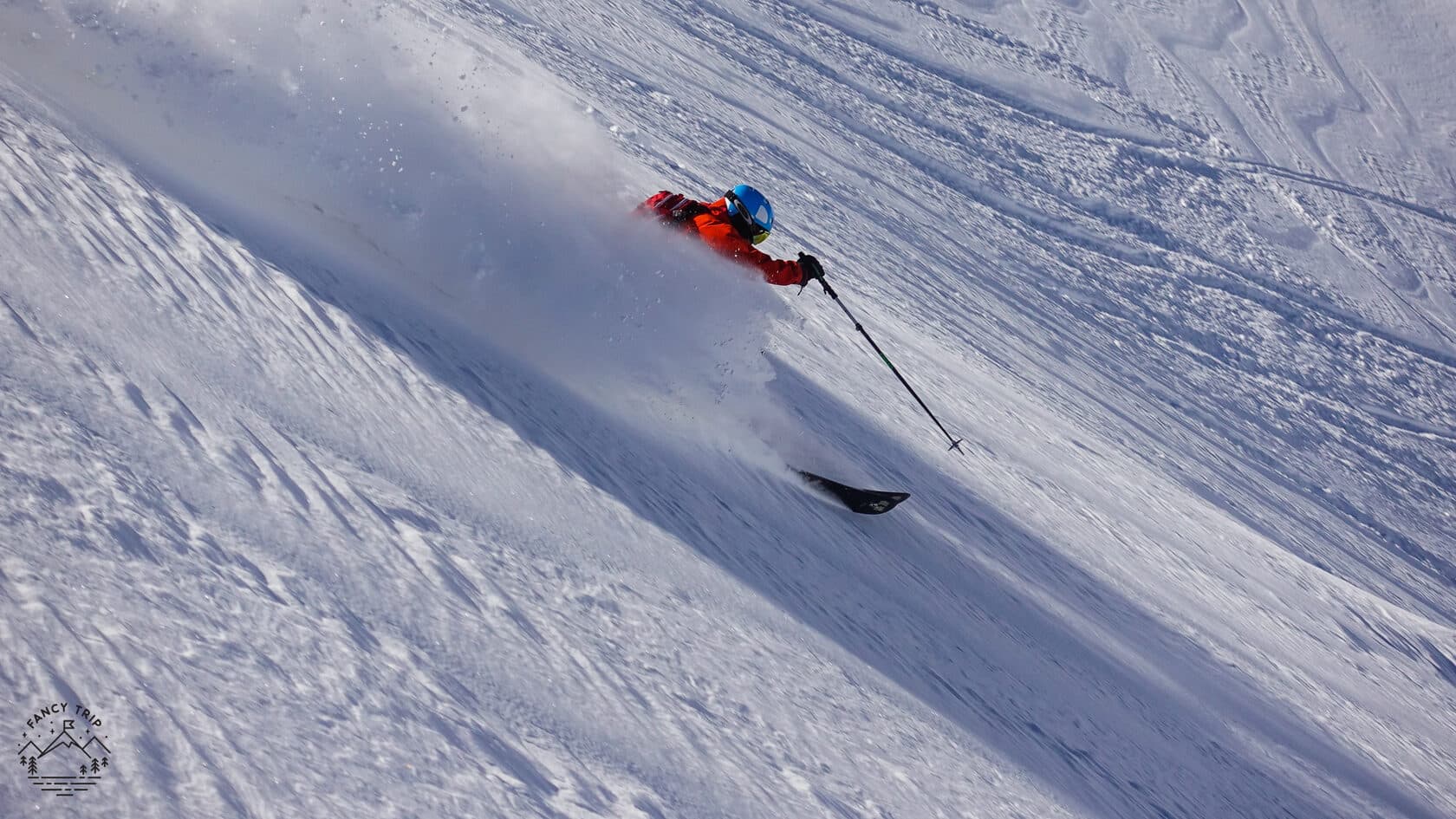 Skier descending untouched Antarctic slopes during a ski touring expedition, showcasing backcountry skiing accessible only by sailing yacht in Antarctica.