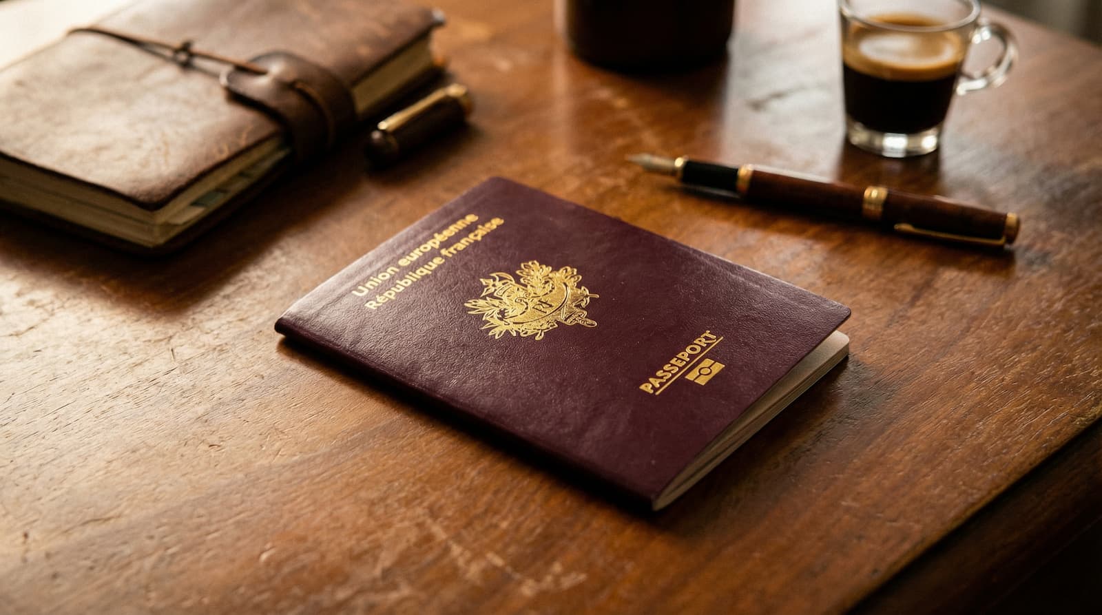 Французский паспорт (Passeport République française) на столе в материале про условия и получение гражданства Франции.