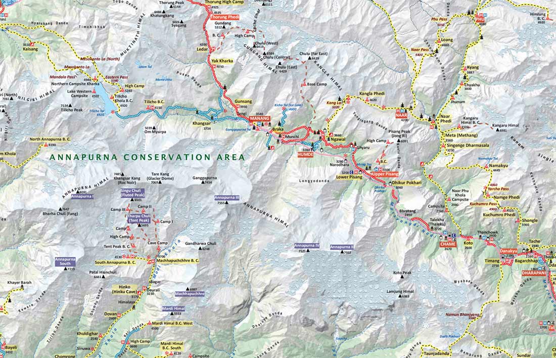Карта трекинга вокруг Аннапурны: Чаме, Писанг, Мананг, перевал Торонг-Ла, Муктинатх
