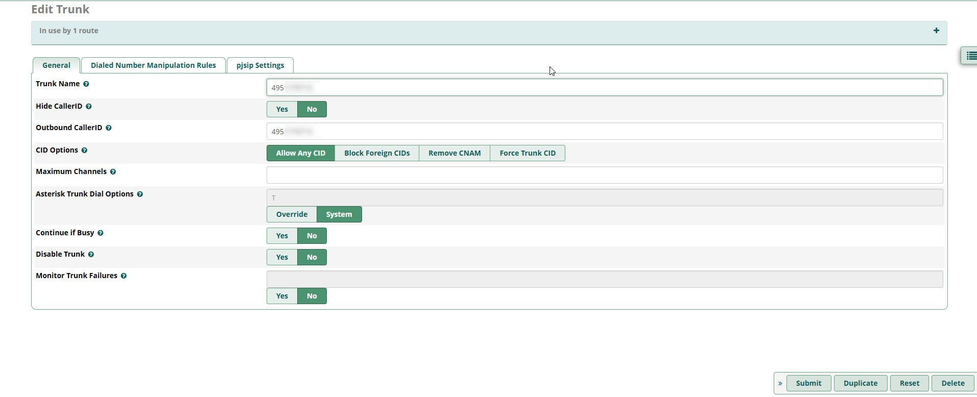FreePBX sipnet trunk general