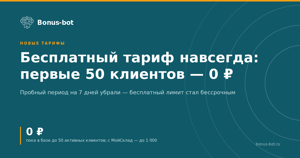 Бесплатный тариф навсегда: первые 50 клиентов — 0 ₽