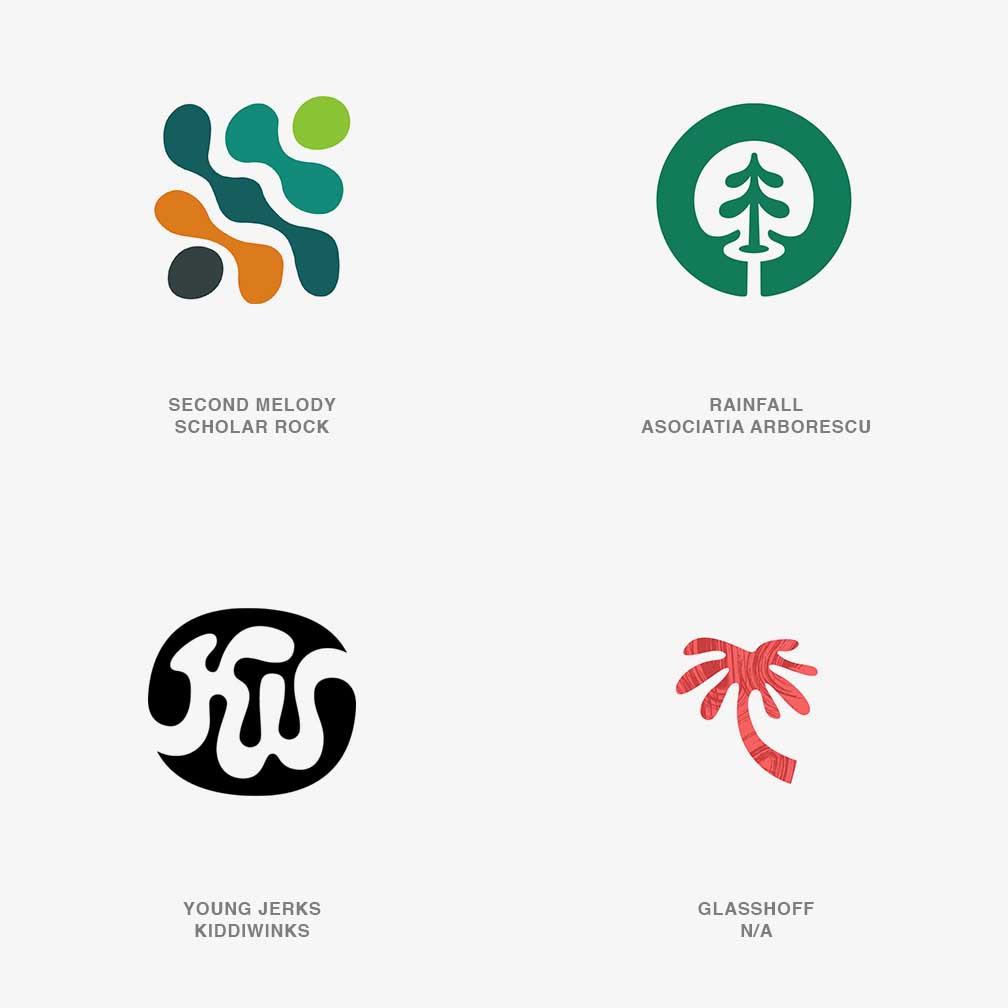 Общим мотивом для всех четырех логотипов является использование абстрактных органических форм, напоминающих элементы природы или живых существ.