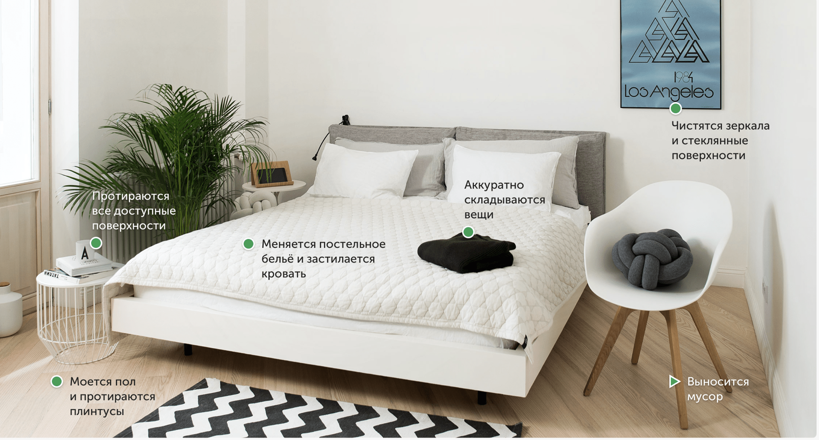 Жилые комнаты — примеры поддерживающей уборки