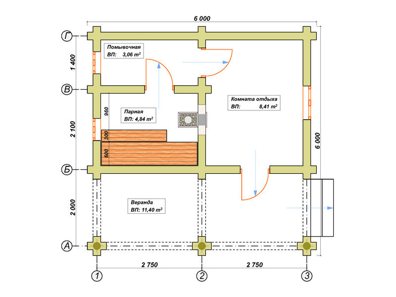 Проект бани 6 на 6 сруб