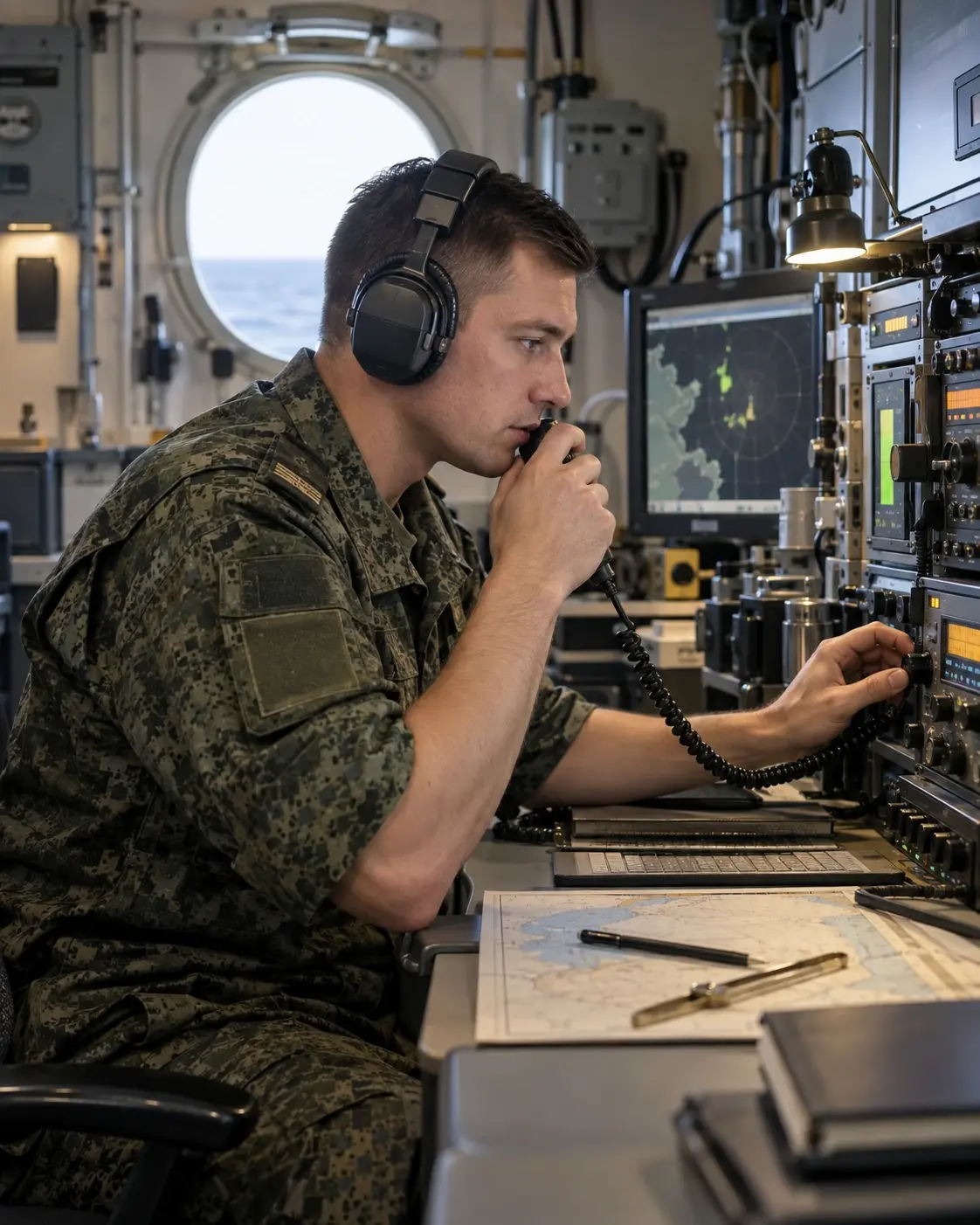 Работа морского связиста со средствами связи