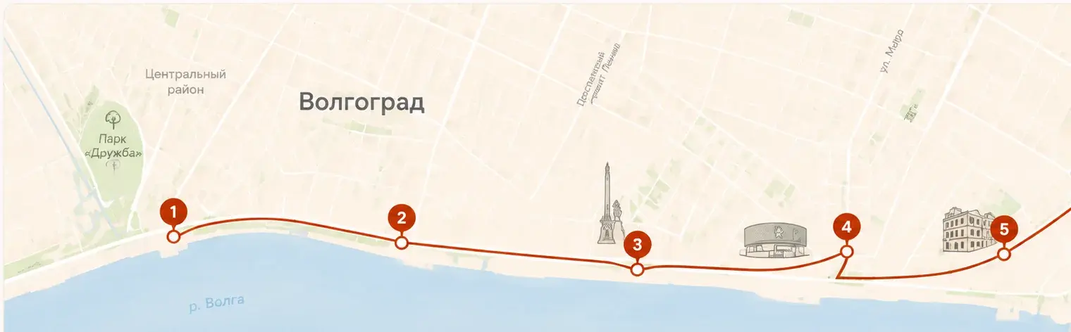 Схема маршрута автобусной экскурсии по Волгограду