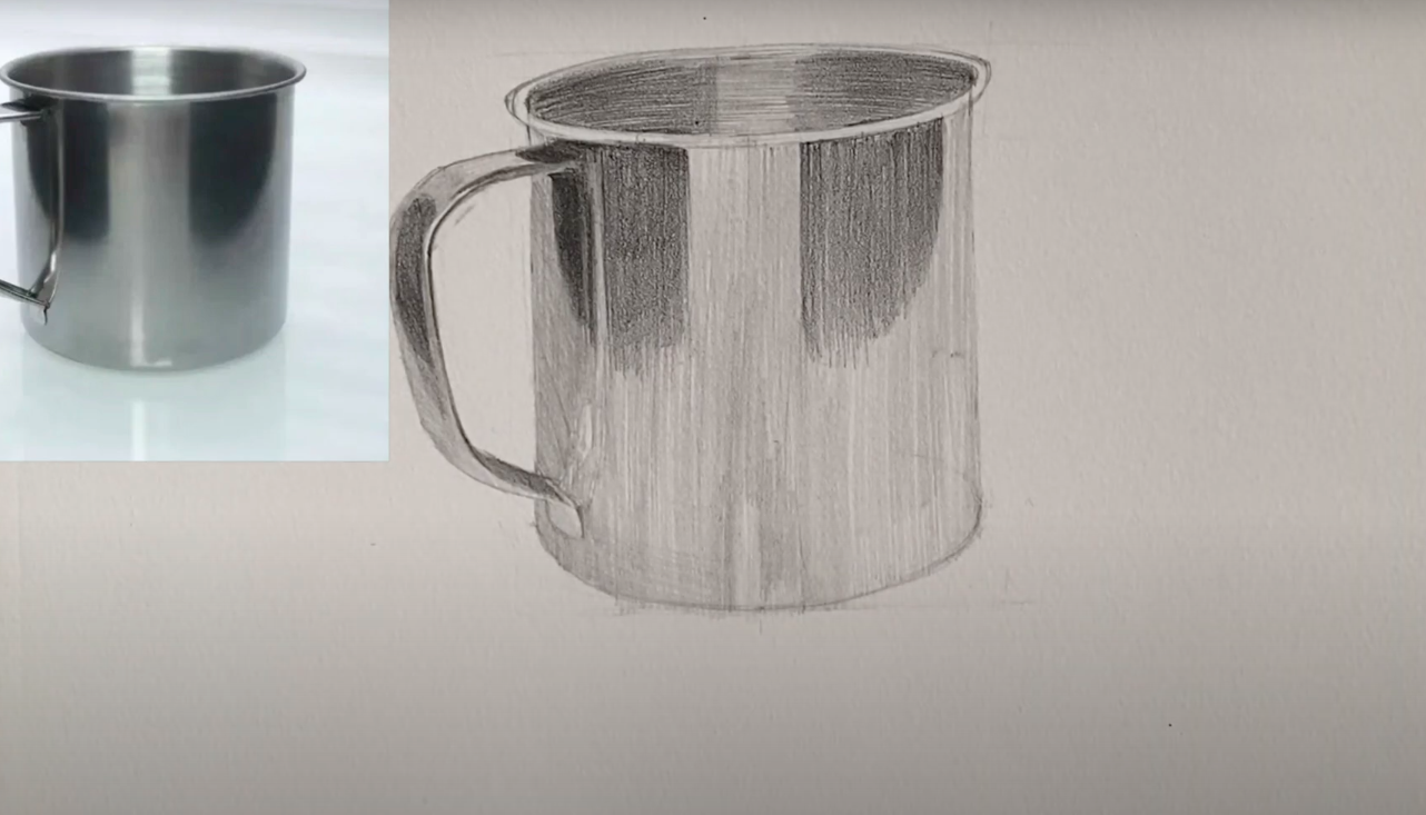 Simple methods for drawing a cup with a pencil.