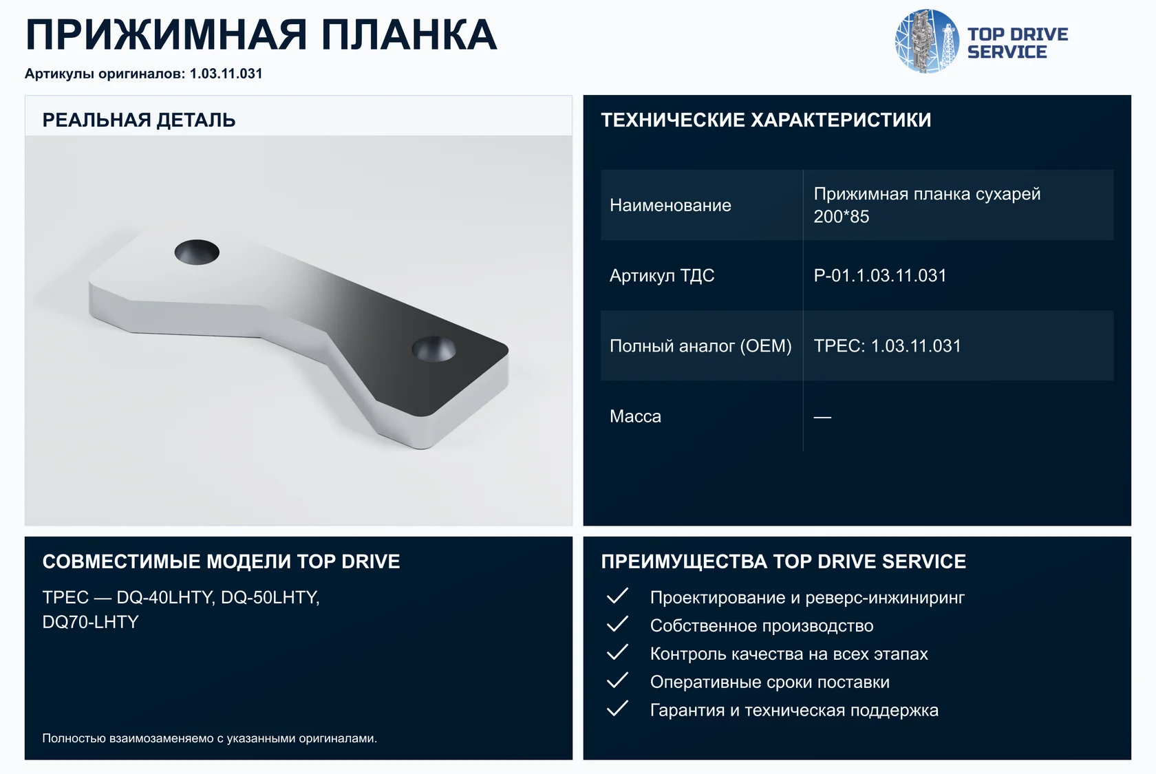 Прижимная планка сухарей 200*85 — OEM 1.03.11.031