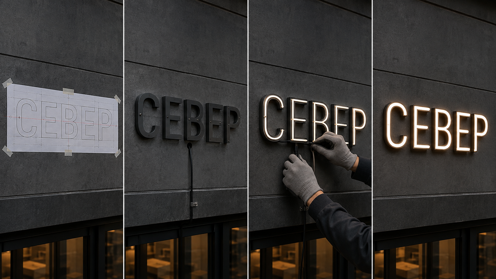 3D Рендер — монтаж металлических букв с гибким неоном