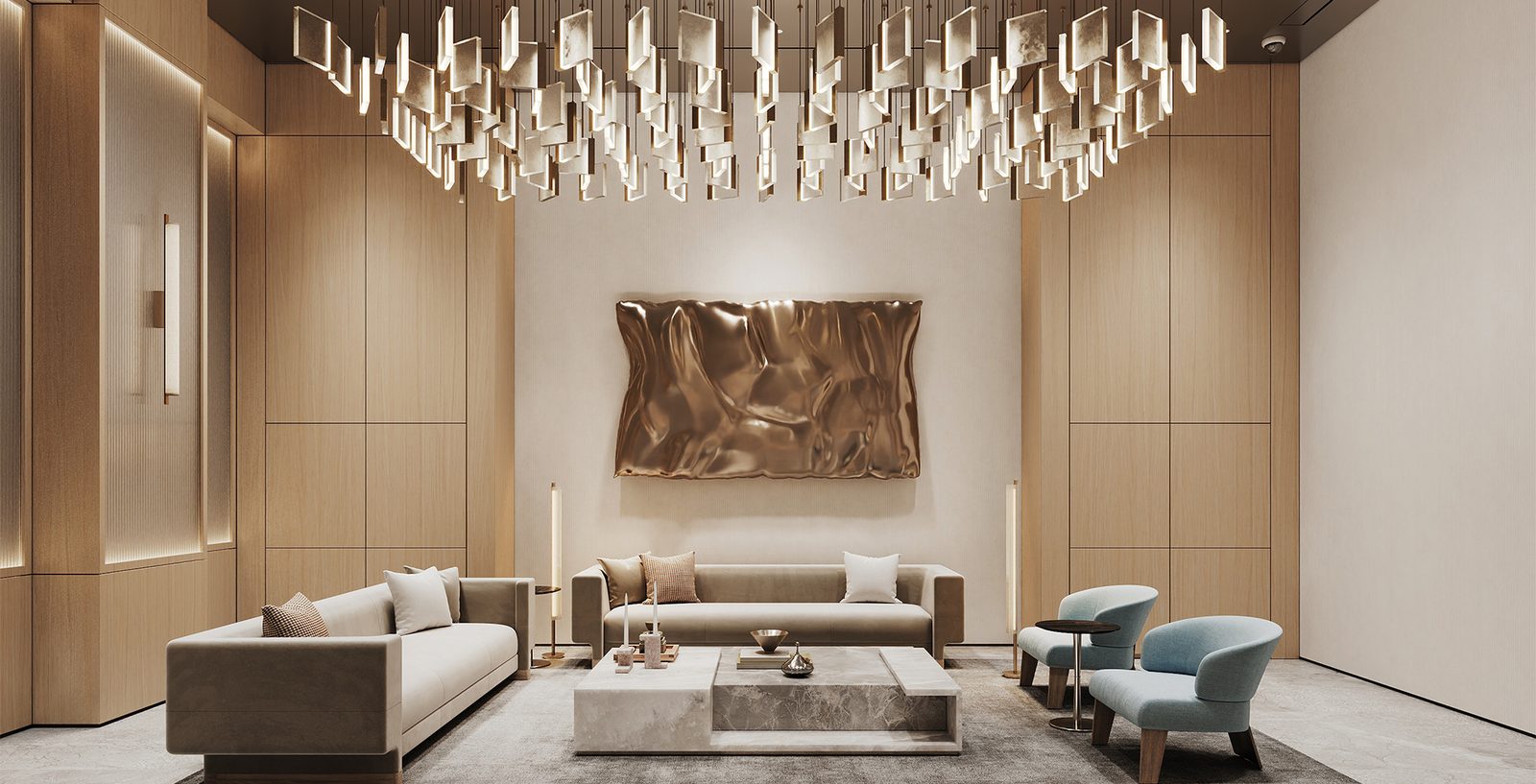 Lounge-room в приватной инфраструктуре ЖК «Коллекция Лужники», визуализация
