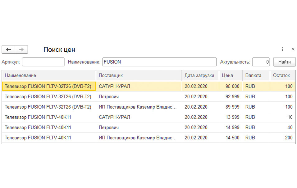 Сравнение заказа с прайсом