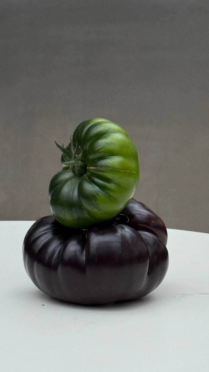 Зелёный томат на тёмном томате