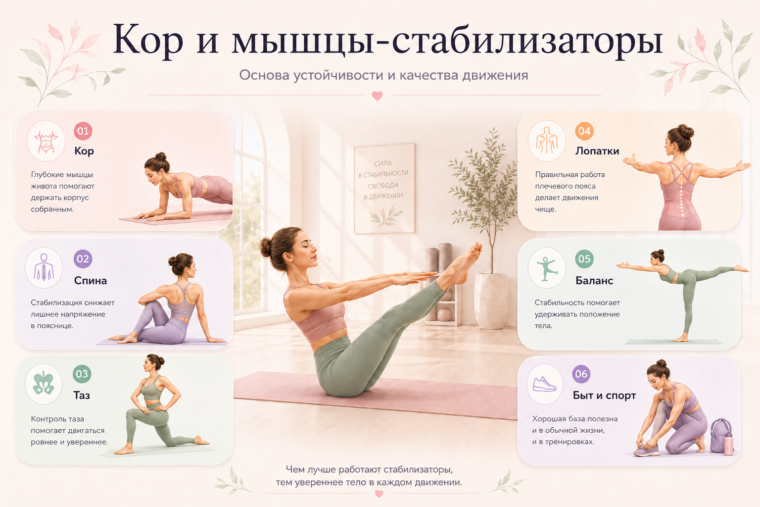 Кор и мышцы-стабилизаторы в пилатесе — основа устойчивости и качества движения