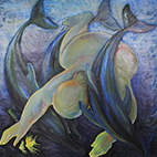 картина дельфины и ныряльщица за золотой рыбкой