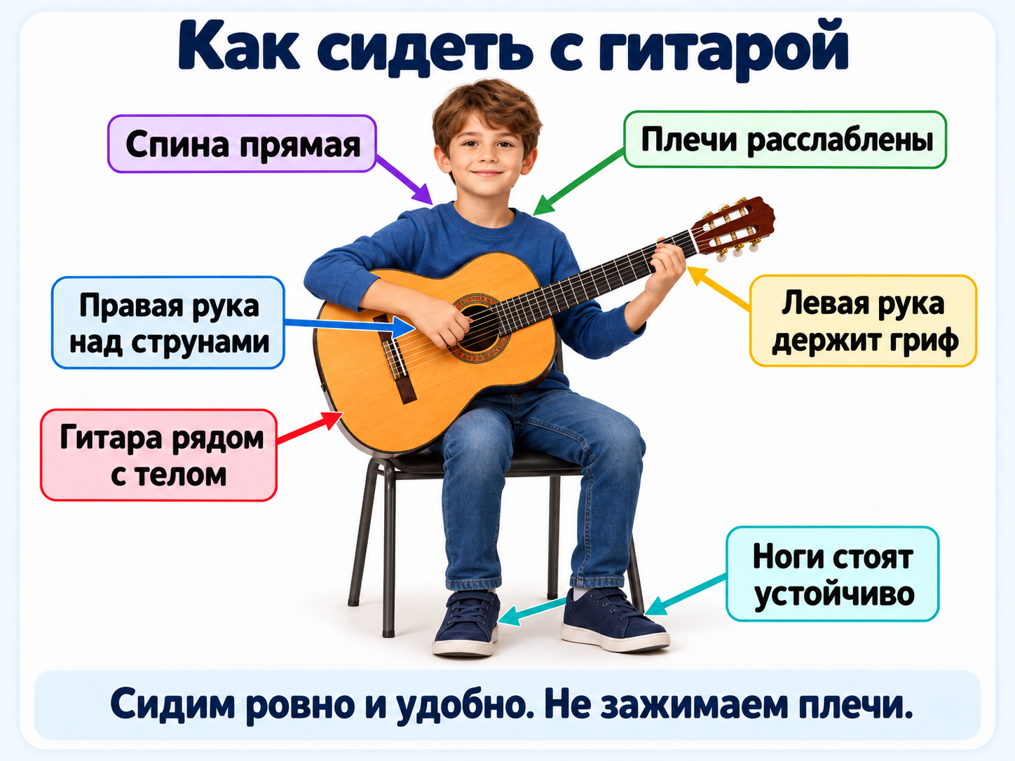 Правильная посадка ребёнка с гитарой