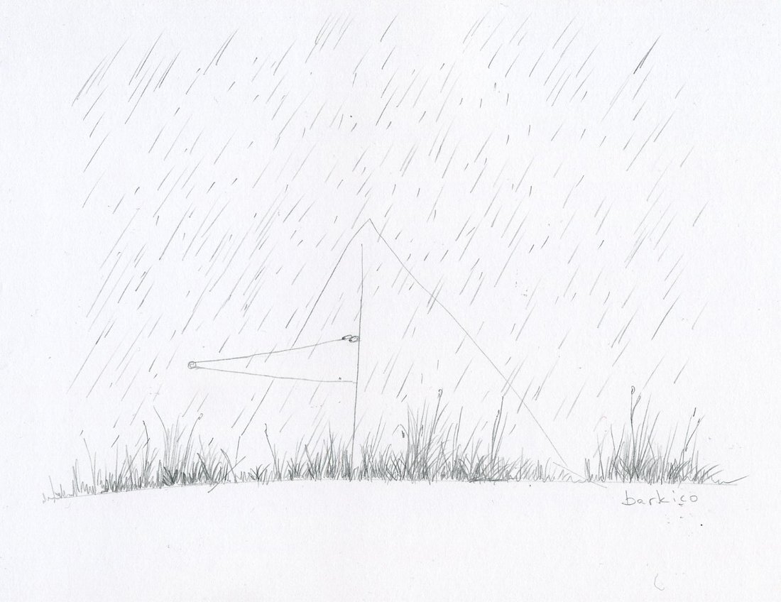 Pencil sketch of the tent in the rain