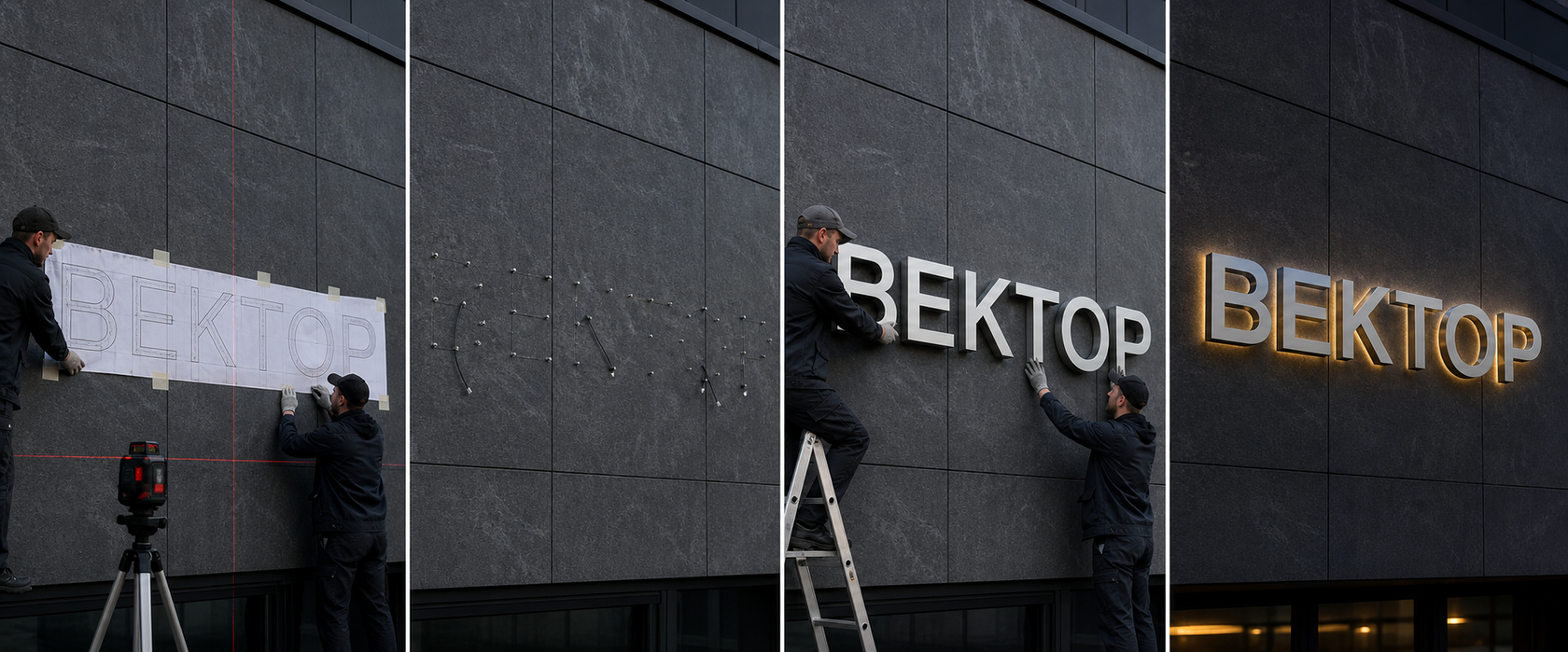 Буквы из кортеновской стали — installation sequence