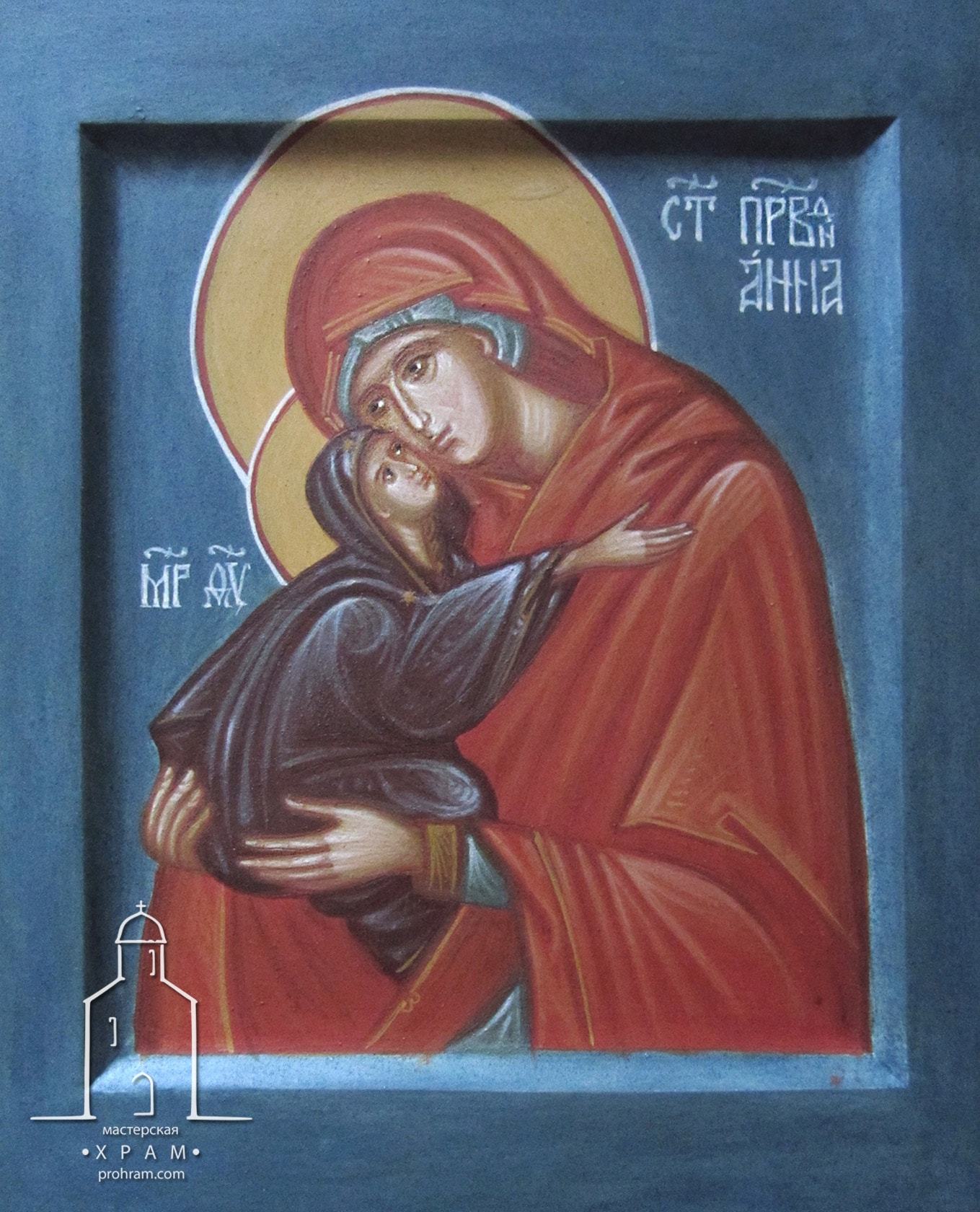  icon paintihg, hand painted icon of Holy Righteous Anna , egg tempera