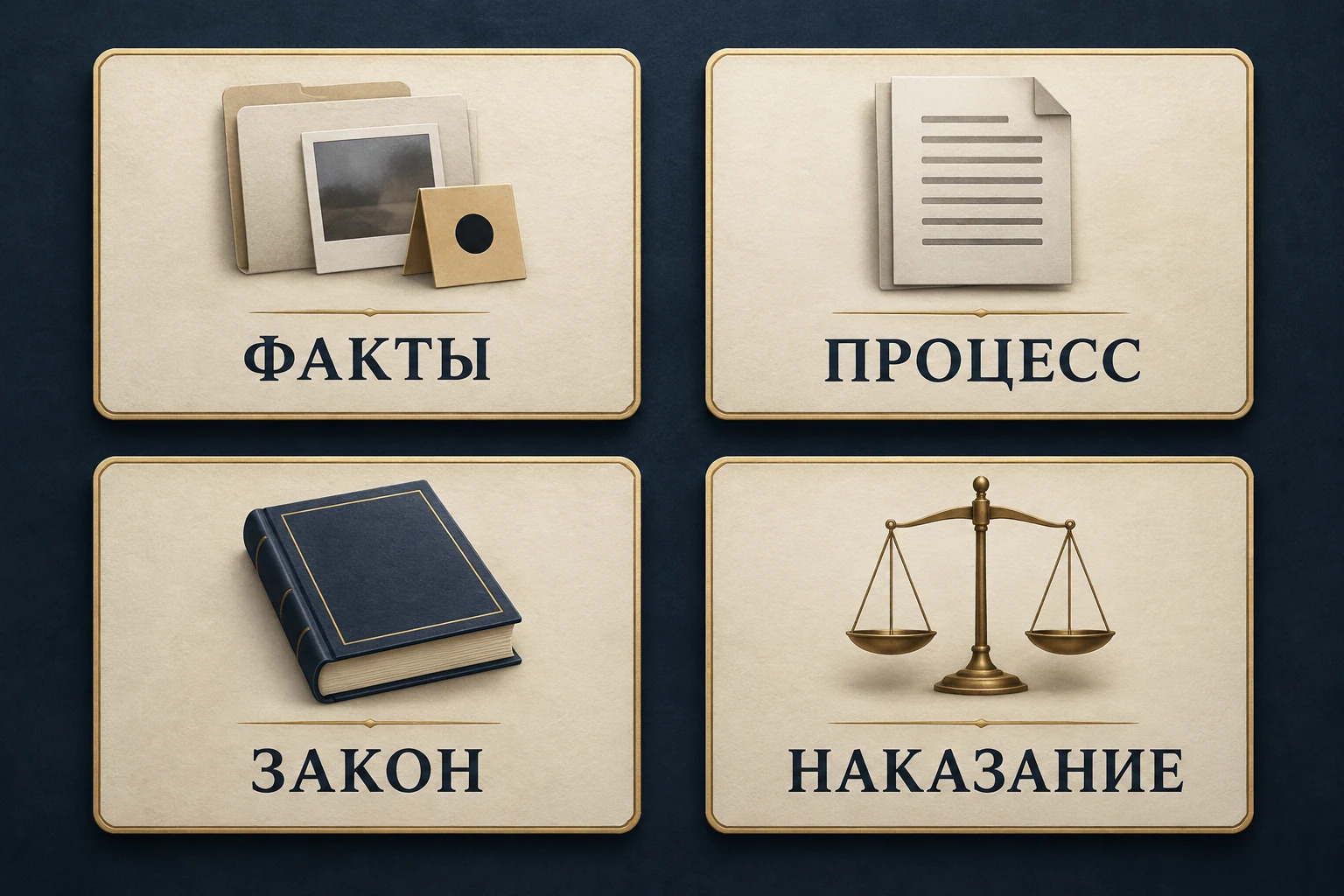 Концептуальная карта четырёх направлений проверки приговора: факты, процедура, уголовный закон, наказание