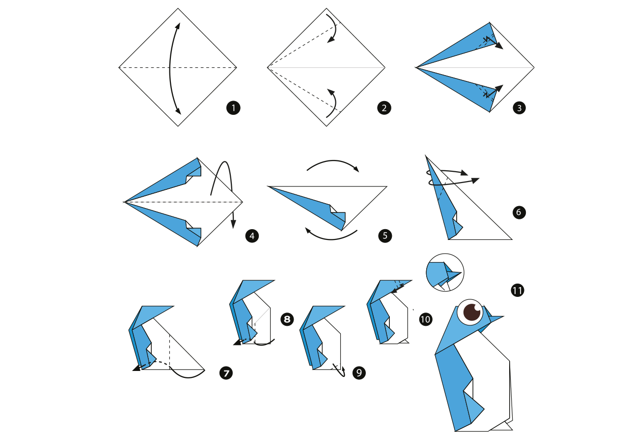 Оригами пингвин схема