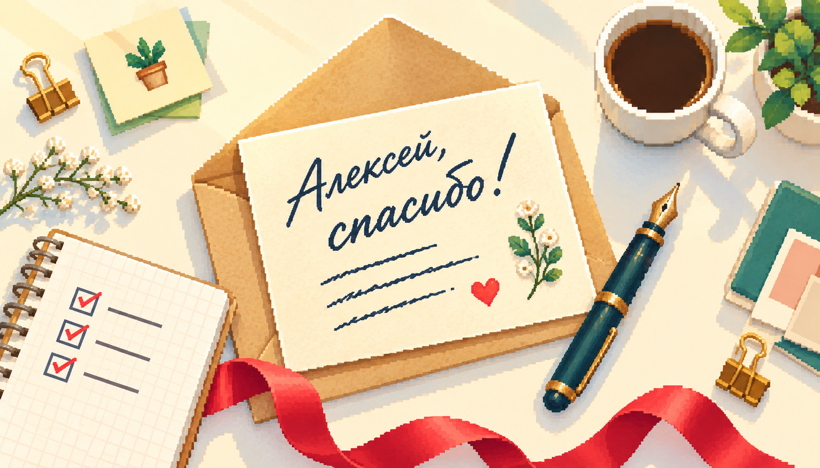 Личная благодарность клиенту: письмо «Алексей, спасибо!» на рабочем столе