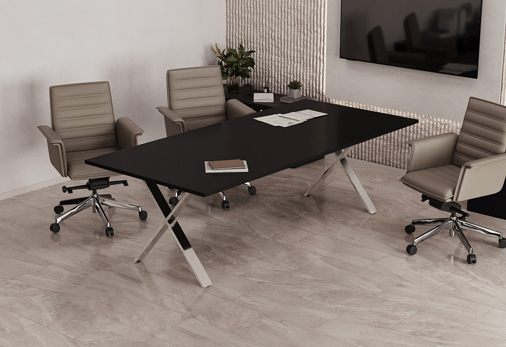 Переговорный стол с креслами из эко кожи
