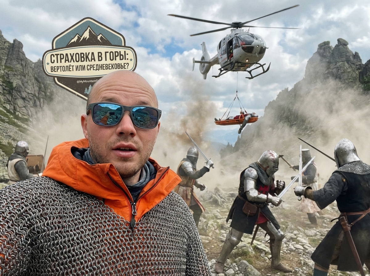 Страховка в горы: спасательный вертолет эвакуирует туриста