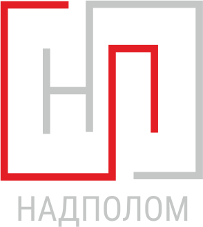 Логотип компании "НАДПОЛОМ" буквы Н и П с красными и серыми элементами, символизирующие натяжные потолки и профессиональный подход.