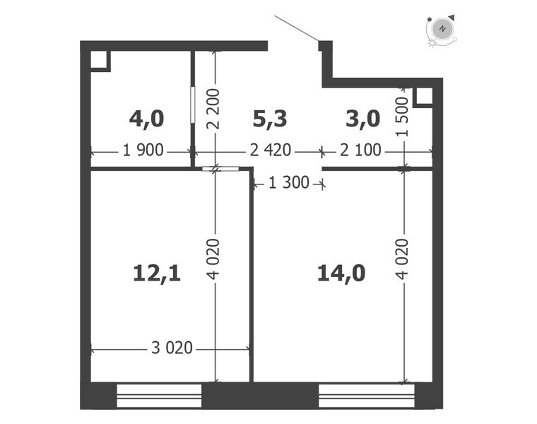 Планировка: 1-комнатная квартира 38,4 м² в ЖК «Шагал», корпус 7, 16-й этаж