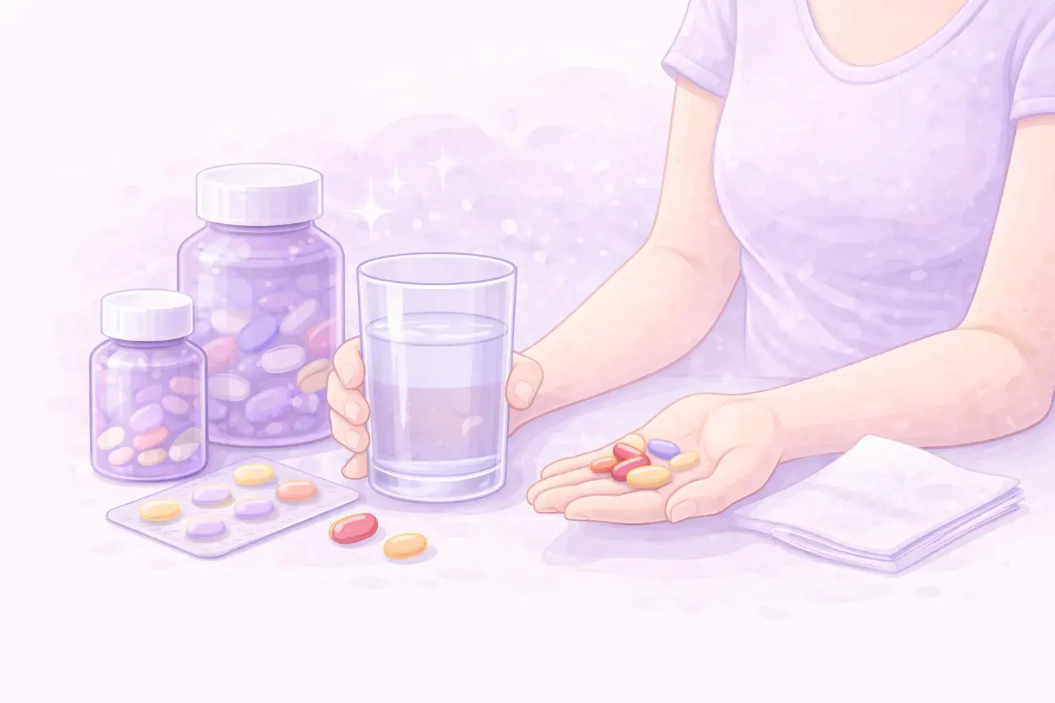 Ежедневный ритуал приема добавок с чистой негазированной водой