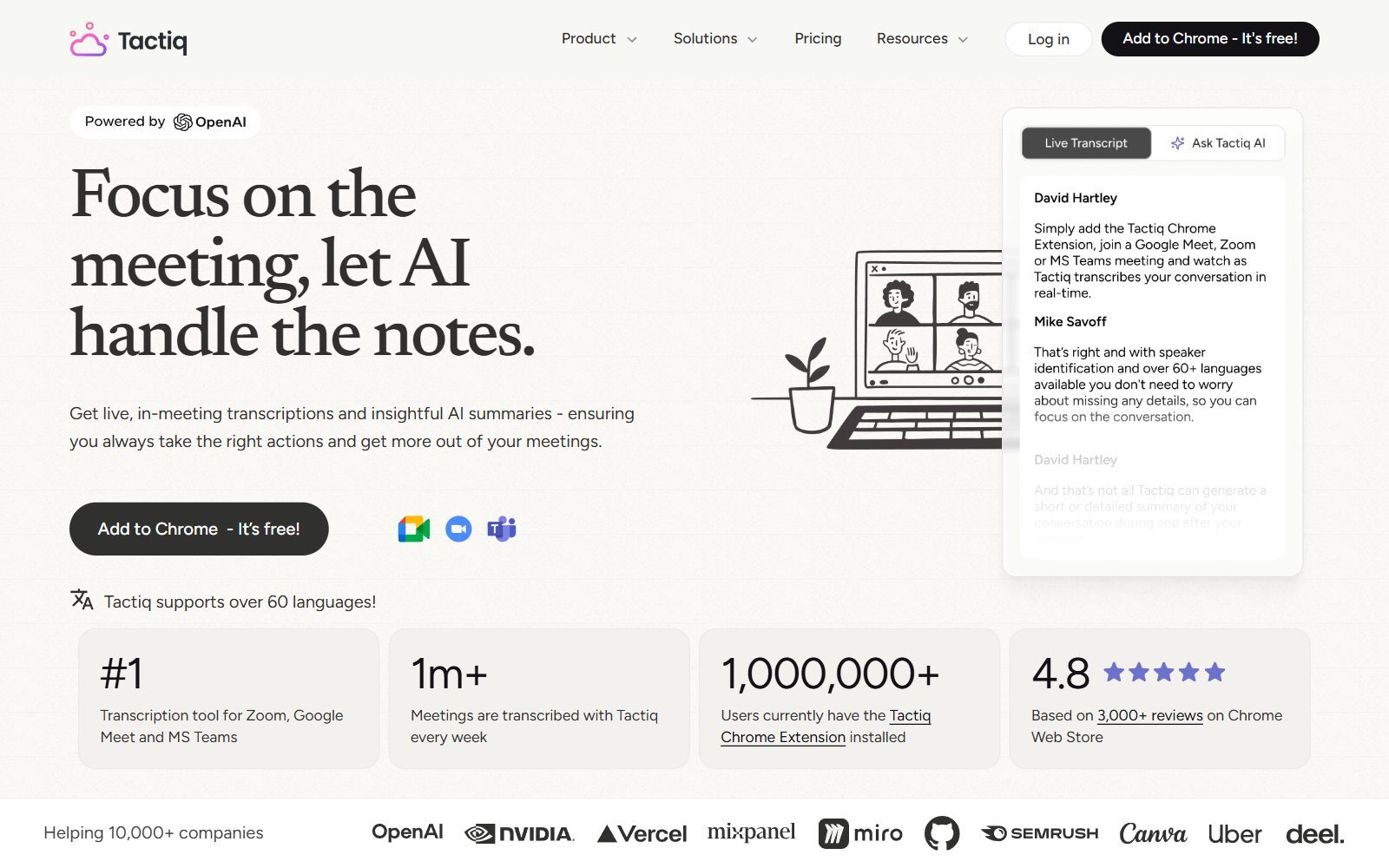 Tactiq homepage screenshot (October 2026)